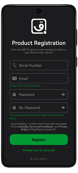 App registration screen