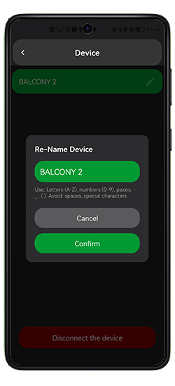 Rename device screen